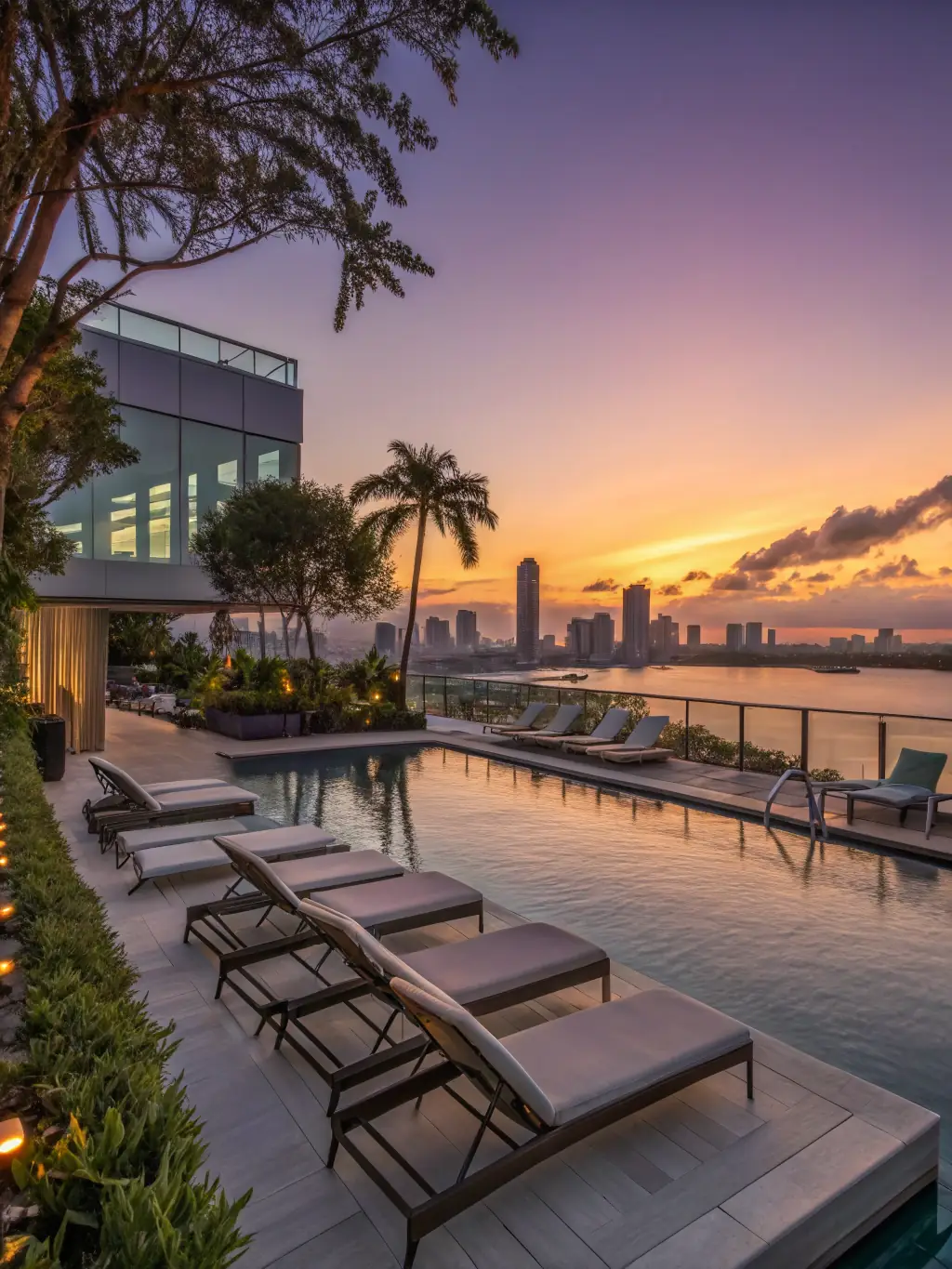 A high-quality cinematic video showcasing a luxury resort's amenities, filmed at sunset with smooth camera movements, highlighting the beauty of the location.
