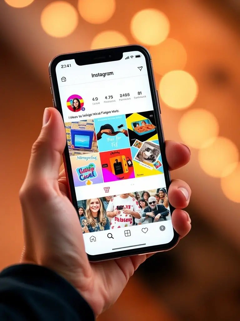 A close-up shot of a luxury resort's Instagram feed on a smartphone, showcasing high-quality images and engaging captions, emphasizing the resort's brand aesthetic.